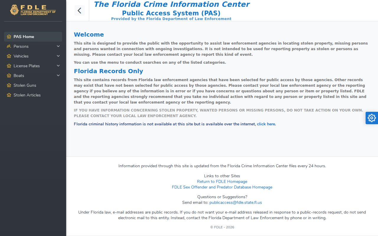 FDLE wanted persons public access search