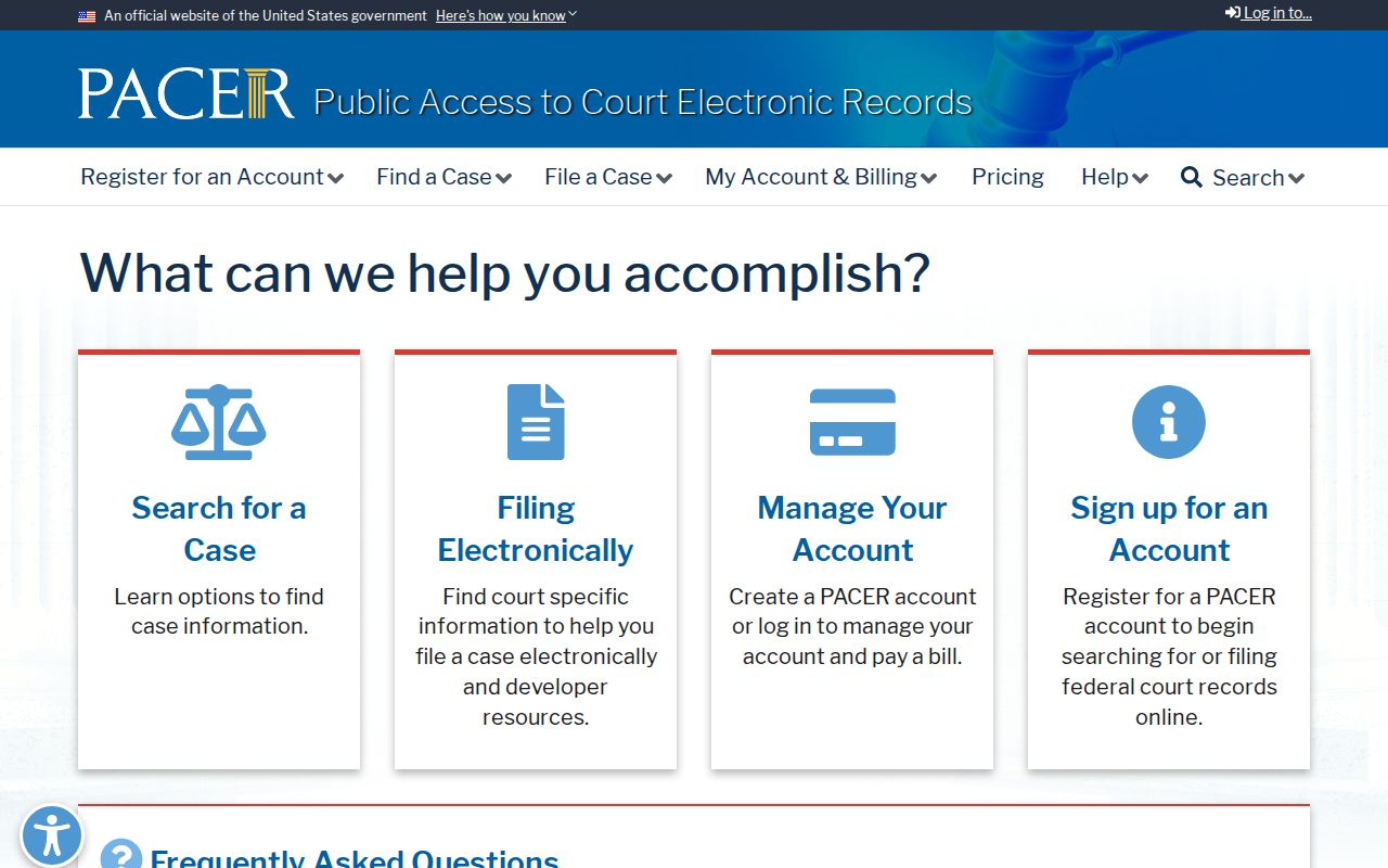 PACER federal court records search website