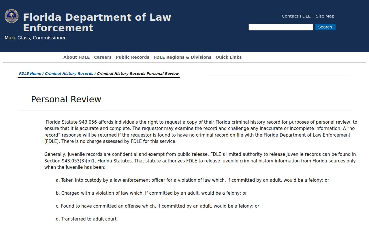Dixie County criminal record Personal Review process