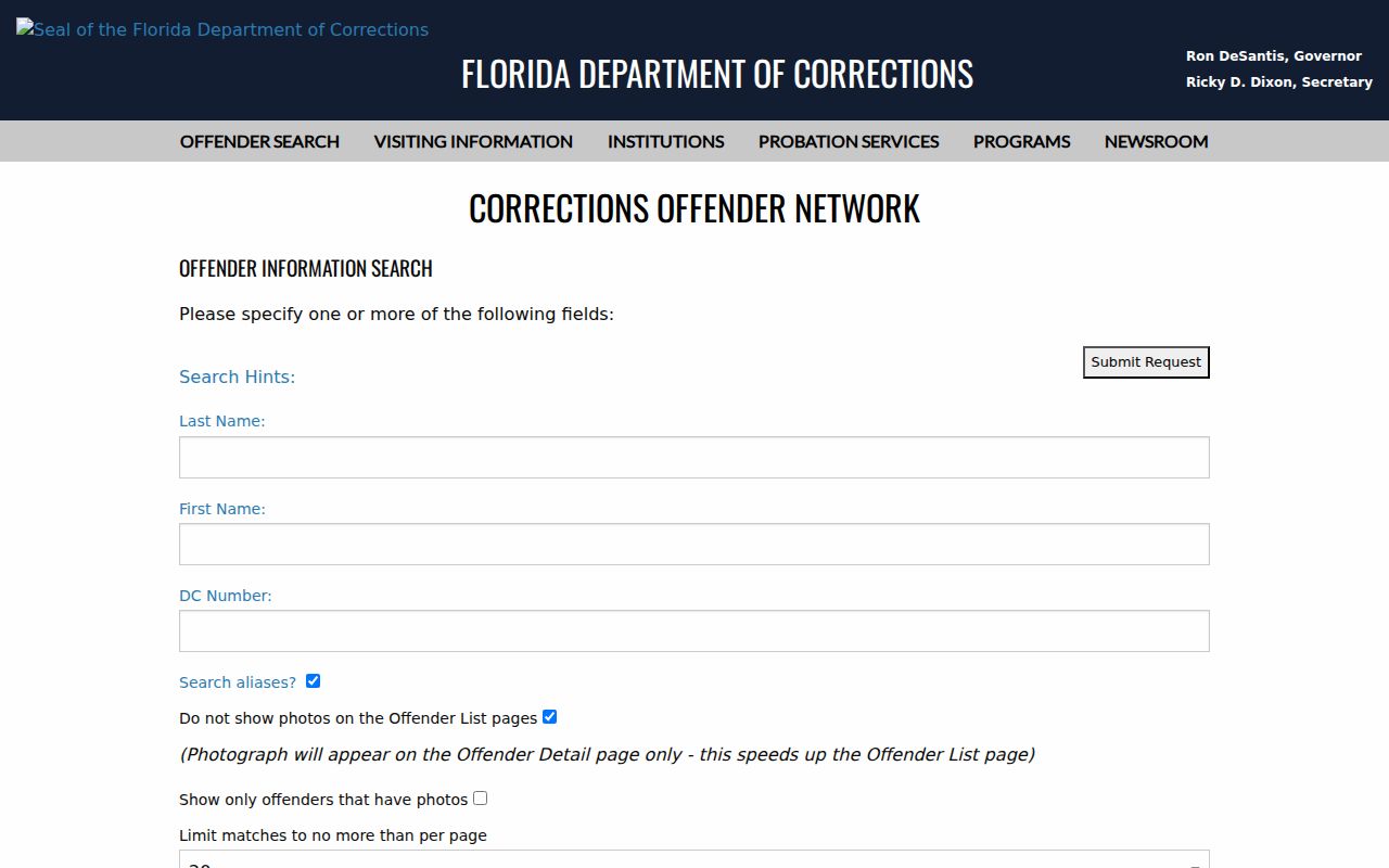 Dixie County criminal records Florida corrections search