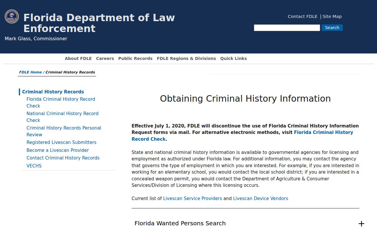 Dixie County criminal history FDLE repository hub
